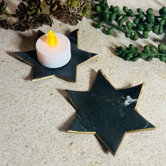 Black Star of David Flameless Candle Holder Set