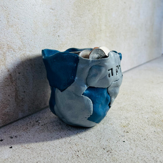 Blue and Silver Pearl Tzedakah Pot