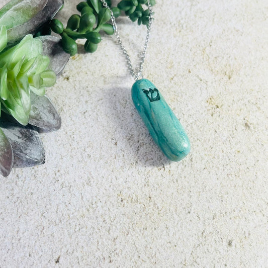 Blue Marbled Mezuzah Pendant Necklace
