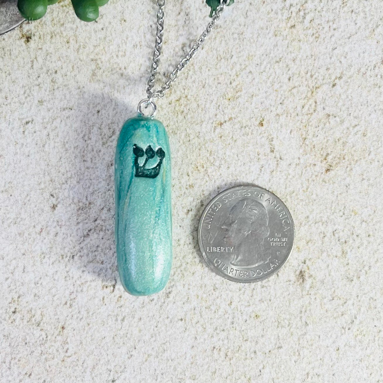 Blue Marbled Mezuzah Pendant Necklace