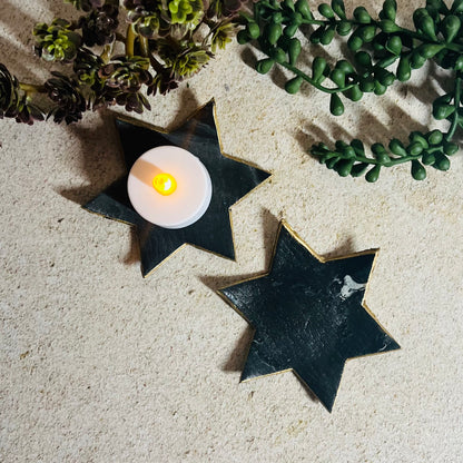 Black Star of David Flameless Candle Holder Set