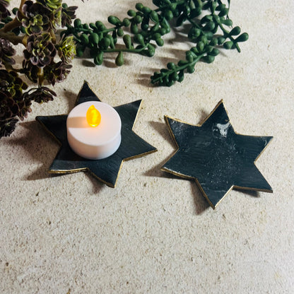 Black Star of David Flameless Candle Holder Set