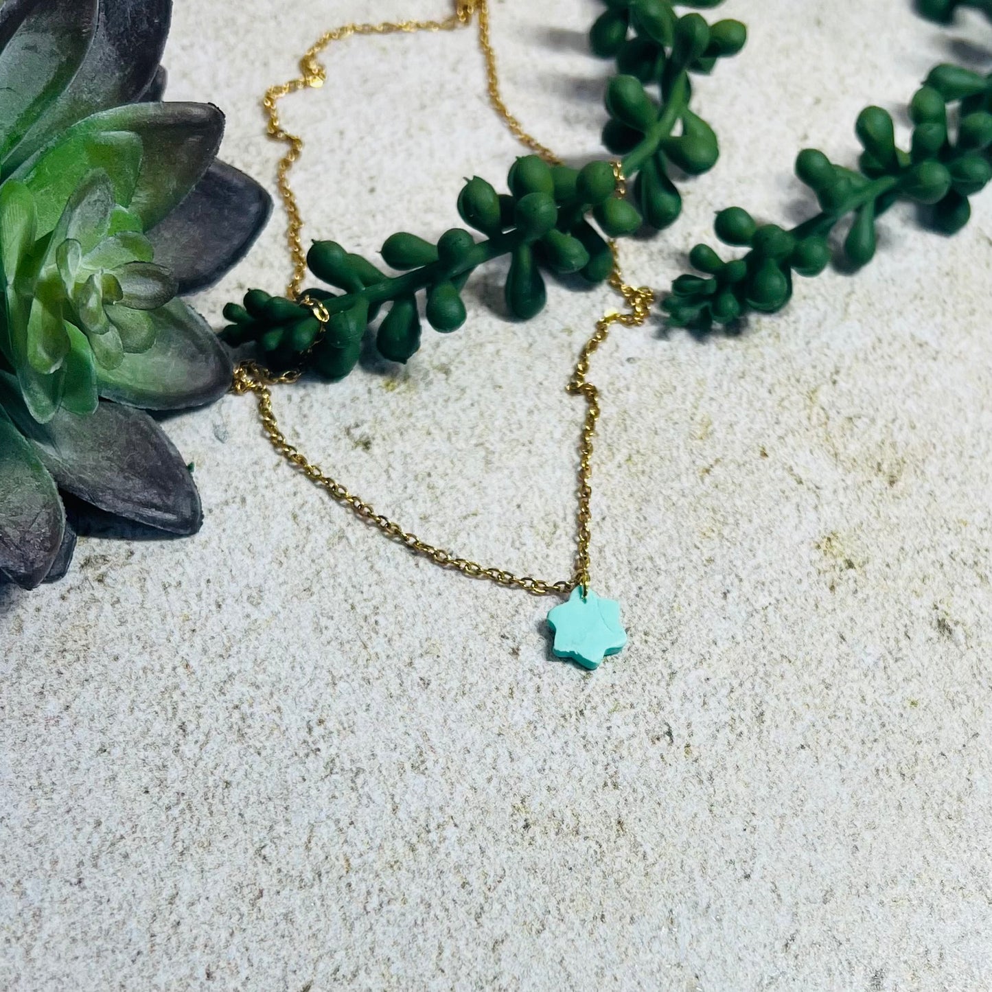 Green Petite Star of David Necklace