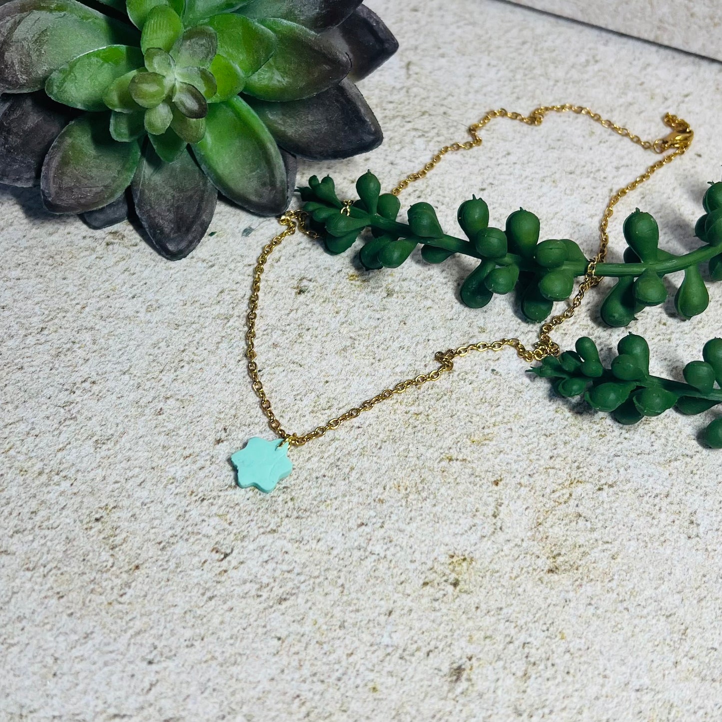 Green Petite Star of David Necklace