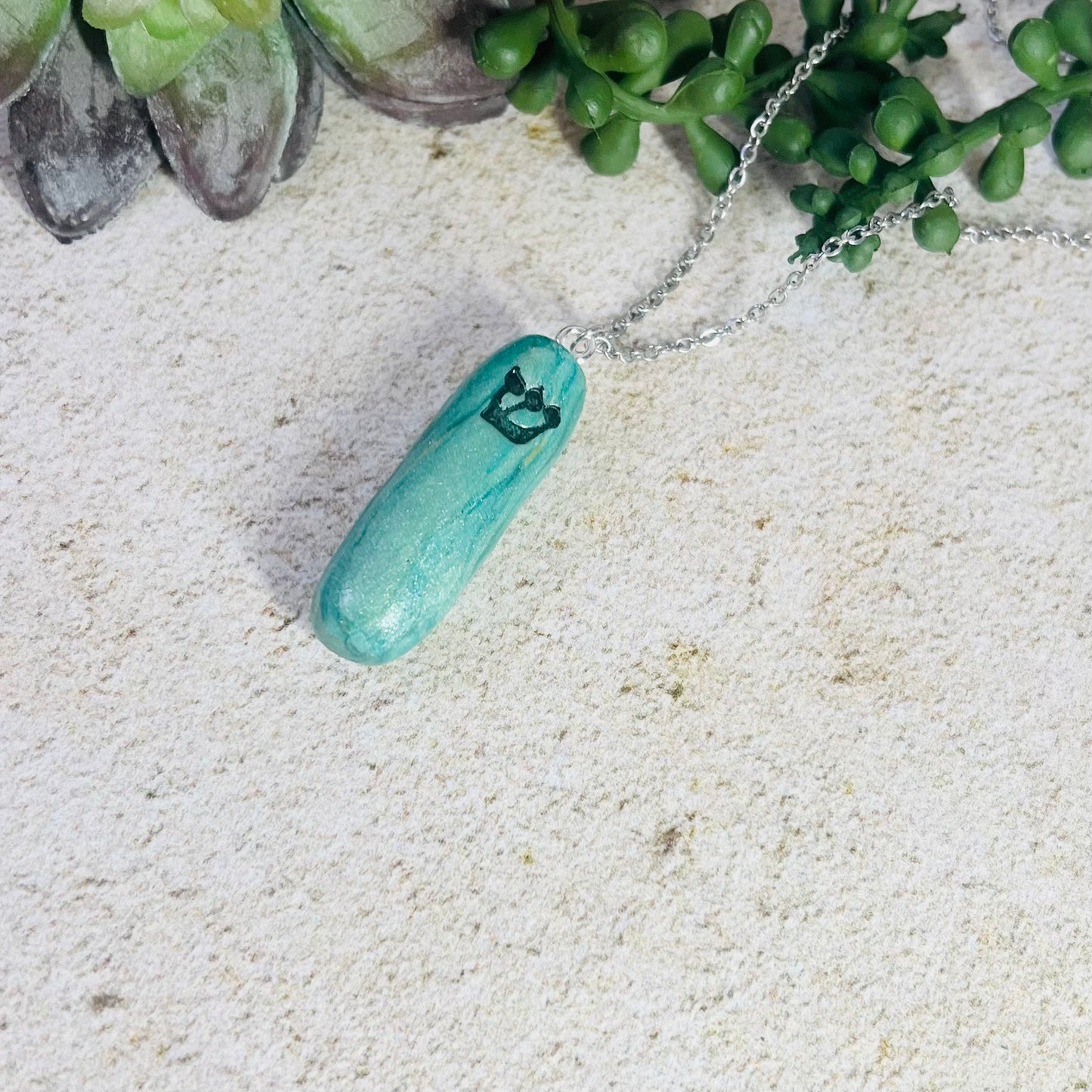 Blue Marbled Mezuzah Pendant Necklace