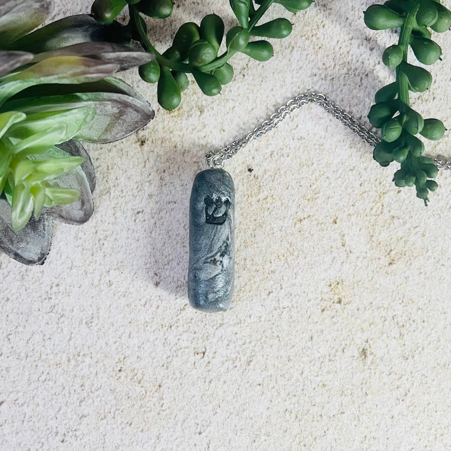 Black Marbled Mezuzah Pendant Necklace