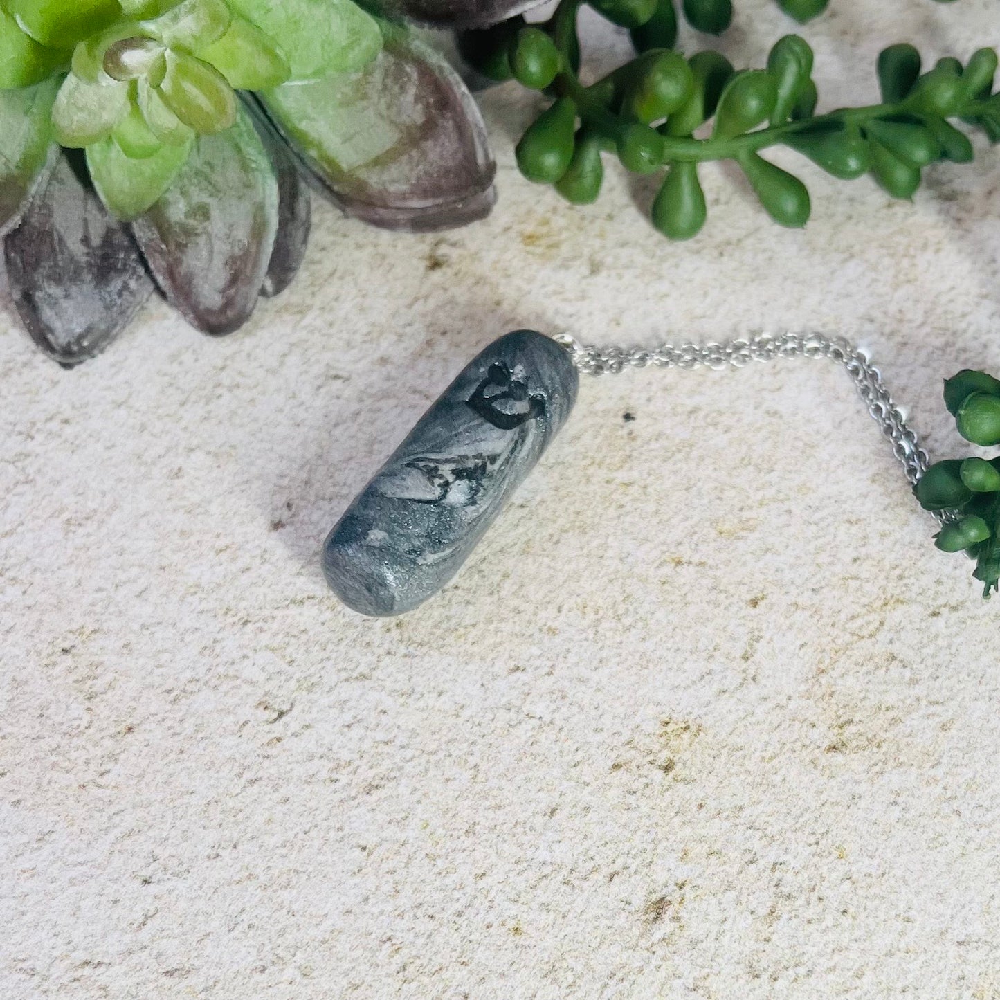 Black Marbled Mezuzah Pendant Necklace