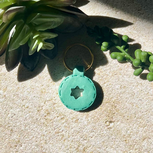 Round Blue Star of David Keychain
