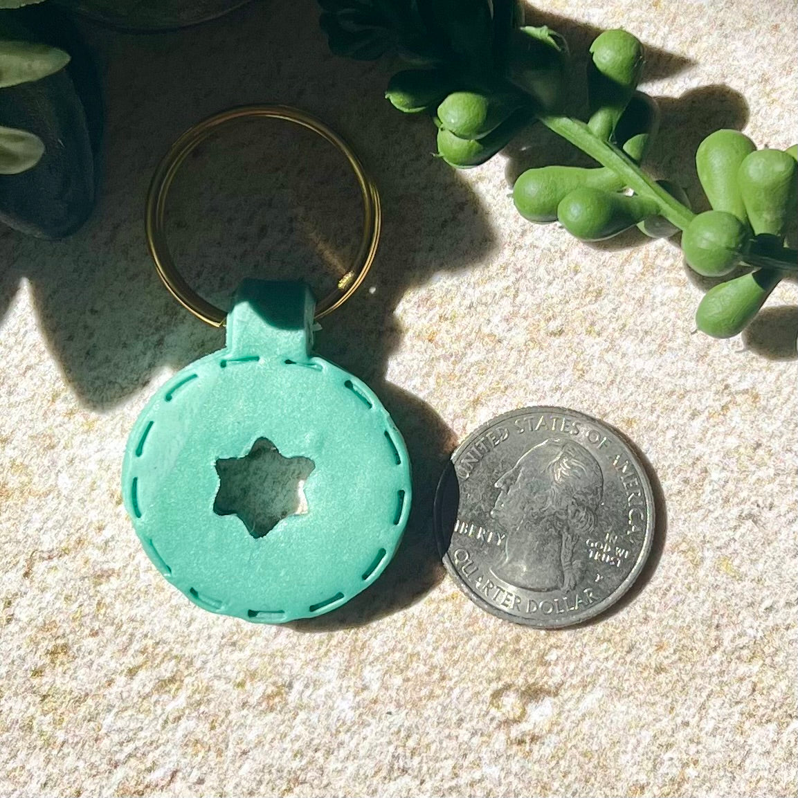 Round Blue Star of David Keychain