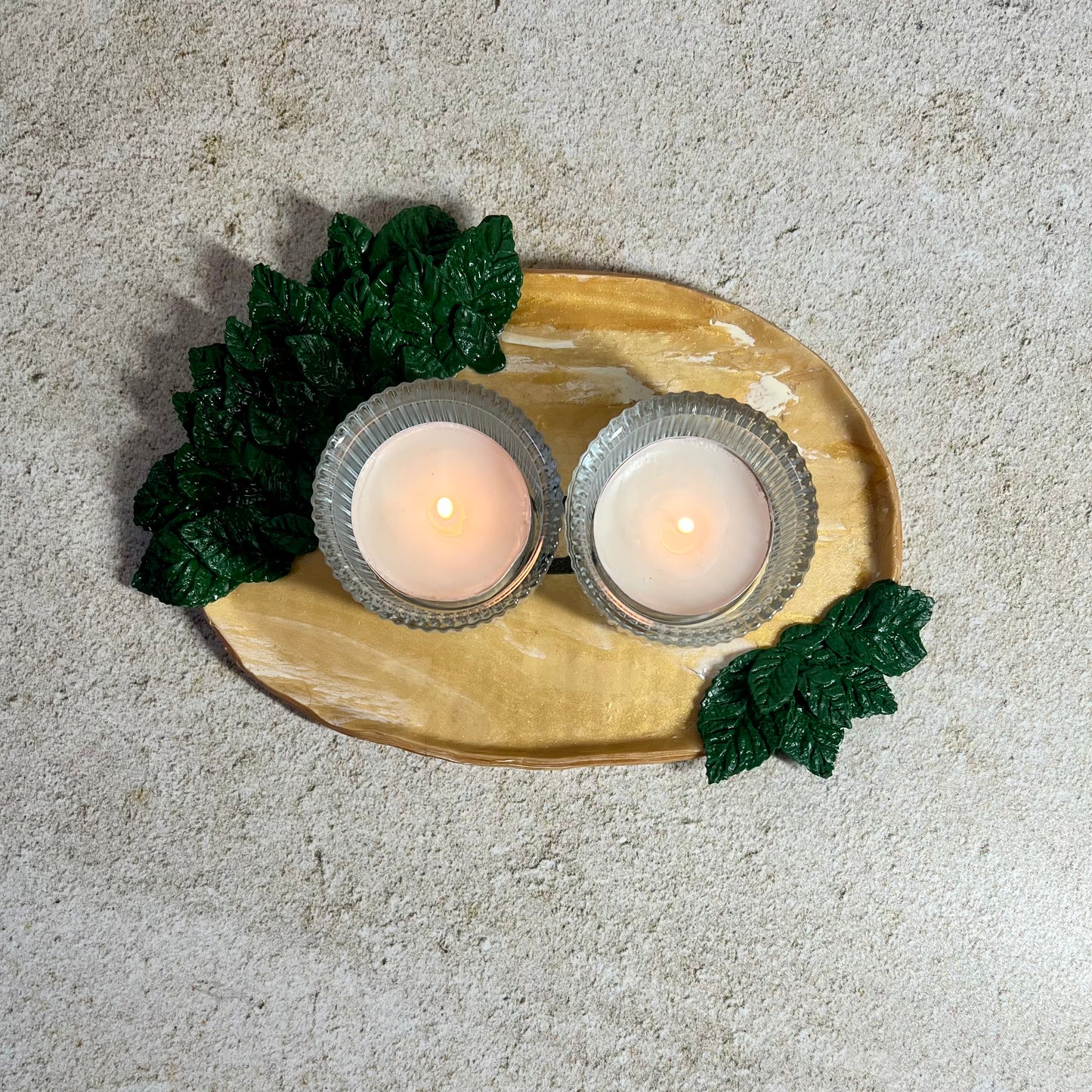 Leaf Shabbat Candle Holder Tray Set