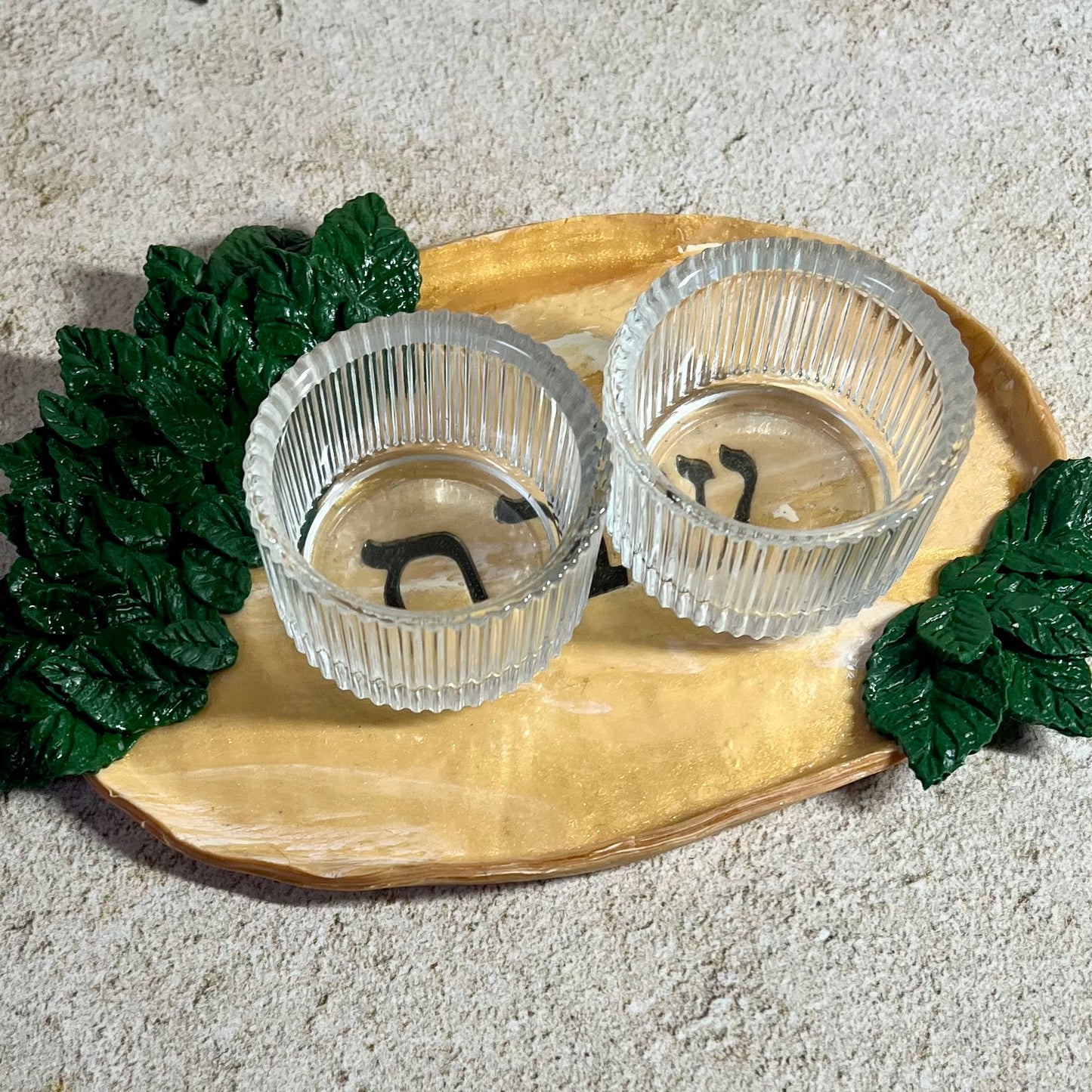 Leaf Shabbat Candle Holder Tray Set